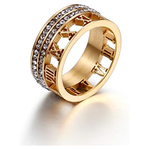 Jaline Stainless Steel CZ Zirconia Roman Numeral Ring For Women 3 in 1 Spinner Rings (Roman Numeral&CZ Gold, 9) Cover