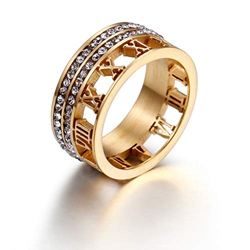 Jaline Stainless Steel CZ Zirconia Roman Numeral Ring for Women Girls 3 in 1 Spinner Rings (Roman Numeral&CZ Gold, 8)