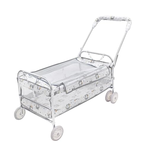 Image of BABYBLESSING Baby Cradle with Swing and Mosquito Net | with 4 Wheels | Foldable & Movable | Sturdy and Safe | Durable | Jhulla | Palna | Easy to use | White Grey