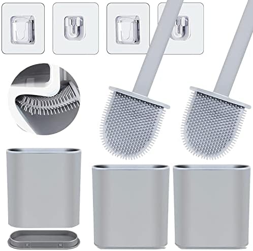 NEWUPZSI Toilet Brush and Holder,Silicone Toilet Brush and Holder Set(Flooring/Wall Mounted),Silicon Toilet Brushes with Base for Anti-drip,Suitable for bathroom and toilet (Green)