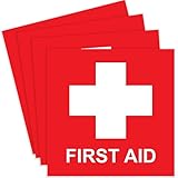 First Aid Sticker, First Aid Decal, Emergency 4 x 4 Inches, First Aid Sticker for Box, Emergency First Aid Kit Signs Stickers, Water Resistance, First Aid Sign, Indoor & Outdoor (4-PK)