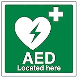 Vsafety AED Located Here - 150mm x 150mm - Self Adhesive Vinyl