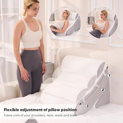 OAISZ 4 PCS Wedge Pillow Set for After Surgery, Memory Foam Orthopedic Bed Wedge Pillow Set, Adjustable Bed for Sleeping, Acid Reflux Relief, Post Surgery Recovery, Back Support, Leg Elevation, Gery