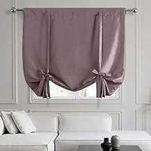 HPD Half Price Drapes Faux Dupioni Silk Room Darkening Tie Up Curtains for Windows Roll Up Balloon Curtain for Living Room, Kitchen 46 X 63 1 Panel, PDCH-TU11-63, Smokey Plum