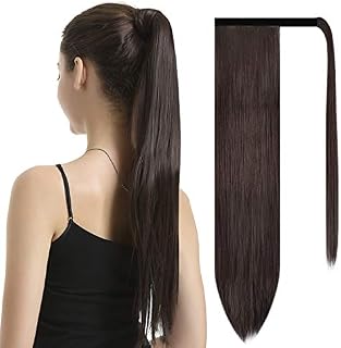 BARSDAR 26 inch Ponytail Extension Long Straight Wrap Around Clip in Synthetic Fiber
