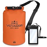 EcoGear FX Voyager Waterproof Dry Bag: Heavy Duty Roll Top Dry Sack Perfect for Kayaking, Paddle Boarding, Beach, Rafting, Boating, Hiking, Camping and Fishing with Waterproof Phone Case (Orange, 20L)