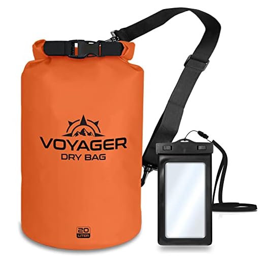 EcoGear FX Voyager Waterproof Dry Bag: Heavy Duty Roll Top Dry Sack Perfect for Kayaking, Paddle Boarding, Beach, Rafting, Boating, Hiking, Camping and Fishing with Waterproof Phone Case (Orange, 20L)