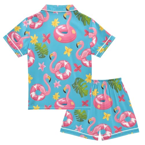 ALAZA Flamingo Blossom Palm Tree Flower Pajamas Satin Pajama Set Short Sleeve Button Down Sleepwear2