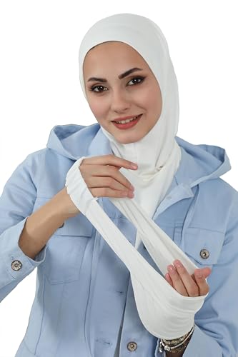 Aisha's Design 2 in 1 Detachable Visor 95% Cotton Turban for Women Strech Head Wrap Instant Turban Combed Cotton Stylish Plain Casual Hijab Bonnet One-Size Cap, Cream
