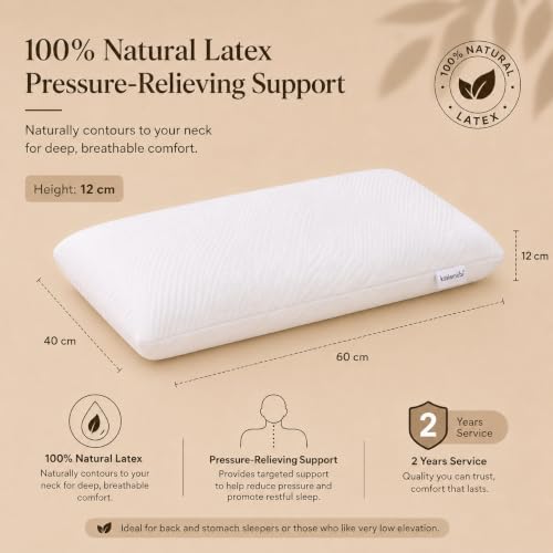 Image of kasiemobi Standard 100% Latex Pincore Pillow with Knitted Zipper Cover | Natural Latex Fill, Knitted Fabric Zipper Cover | Sleeping, Head and Neck Support | White Color, Unisex Use