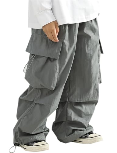 SANGTREE Boys' Baggy Cargo Pants Flap Pockets Hiking Trousers Streetwear, 4-14 Years