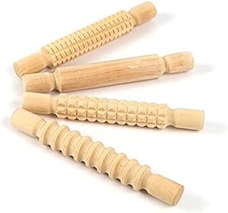 3 Ace Crafts (Pack of 1) 4 Textured Wooden Rolling Pins (20cm x 3cm) - Children Pastry Baking Clay Pin, Playdough Pottery Tools, Polymer Dough Modelling Set for Making Art and Craft Kids Activity