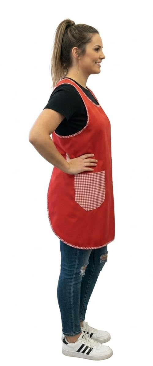 Galba®.Bata Cruzada de Maestra · Color Rojo · Bolsillos Vichy Delantal japonés sin mangas · Talla L/XL · Con regalo incluido