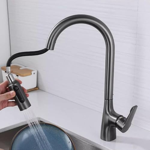Robinet de cuisine 3 voies extractible en laiton gris mitigeur évier 3 en 1