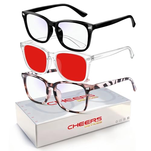 Image of Kids Blue Light Glasses 3 Pack Flexible TR90 Shatterproof Frame, Clear & Red Lenses Kids Fake Glasses 2-18 age