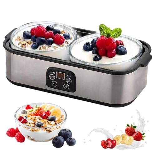 Bekasa 2000ml Yogurt Maker Machine with 2Pcs 1 Quart Glass Containers, Automatic Yogurt Makers with Adjust Temp, 48H Timer Probiotic Yogurt Maker for Organic Yoghurt, Homemade Dessert