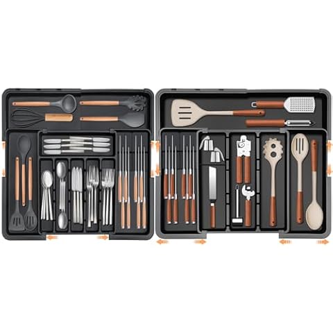 Homecor Silverware Organizer + Utensil Drawer Organizer for Kitchen Black Cover