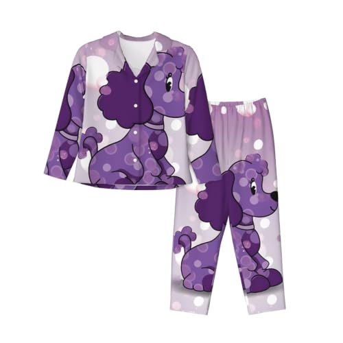 Pyjama caniche violet pour femme l'ensemble boutonné idéal pour vos soirées cocooning à pois