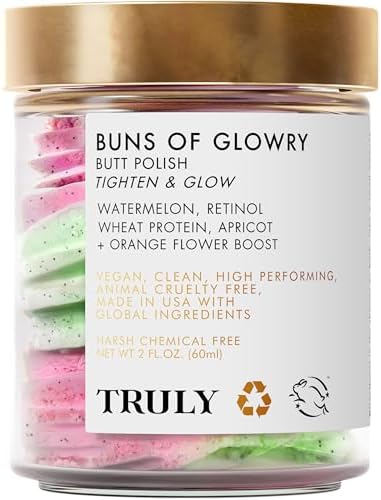 Truly Beauty Buns of Glowry Body Polish - Exfoliating Body Scrub - Brightening Body Scrubs for Women Exfoliation, Keeps Skin Hydrated, Helps Smoothen Cellulite and Stretch Marks - 2 OZ