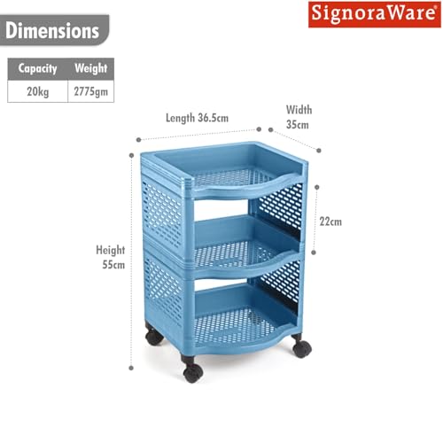 Image of SignoraWare Smart BPA Free Plastic Organiser | Modular Design | Designed to fit on countertops | Easy to Clean | Lightweight & Durable| Ideal for organizing Daily-use Spices (20kg | Setof3 | EBlue)