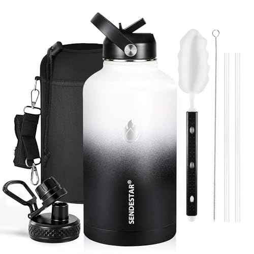 Image of Insulated Water Bottle 64 oz, Triple Wall Vacuum Stainless Steel Water Bottles (Cold for 48 Hrs), Leak Proof & Non-BPA, Half Gallon Water Flask Jug Wide Mouth Straw Lid & Spout Lid
