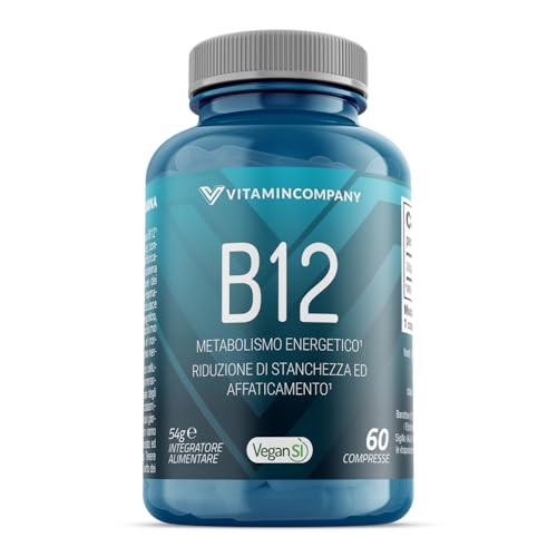 VitaminCompany - B12 - Vitamina B12 ad Alto Dosaggio, Metabolismo Energetico e Riduzione di Stanchezza ed Affaticamento, 90 Compresse