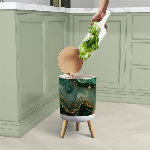 Caneca de Basura con Tapa Diseño Mármol Verde Dorado 1.8gal miniatura 4