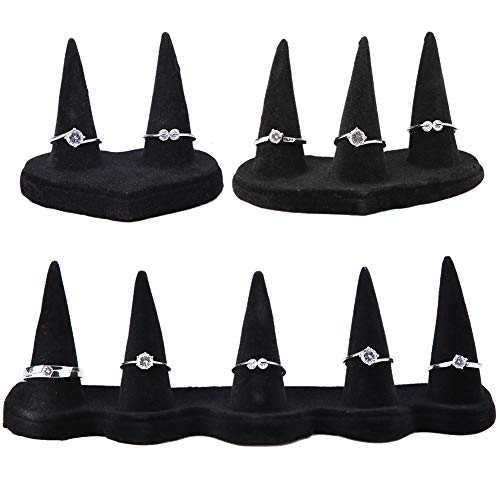 Betued Ringständer mit 3 Fingern, Elegante Ringhalter aus Holz und Samt, Praktische Schmuckzubehör für Finger Display, Schwarz, Multifunktionales Design für Damen und Herren