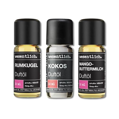 wesentlich. Juego de aceites aromáticos, composiciones aromáticas armónicas para quemadores, difusores y velas – Rumkugel, Coco, Suero de Mantequilla de Mango