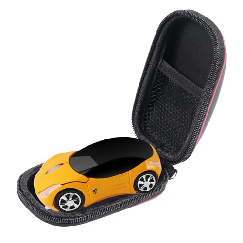 elec Space Wireless Optical Mouse, Cool 3D Sports Car Shape, Mini for Kids, Laptop PC Mouse with Case (Yellow)