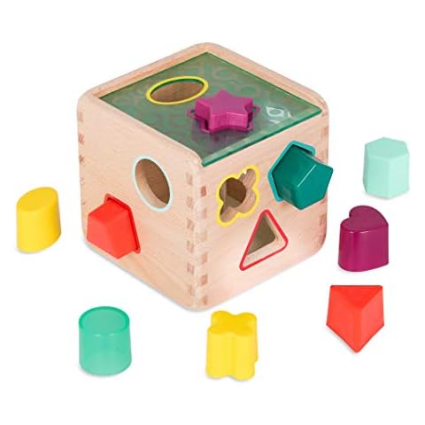 B. Toys BX1763Z Wonder Sorting Toy-Wooden Shape Sorter Activity Cube for Toddlers Cover