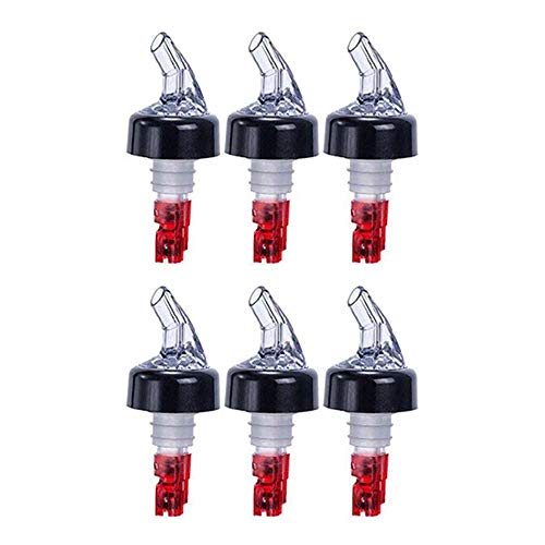 (Pack of 6) Measured Liquor Bottle Pourers, 1 oz, Clear Spout Bottle Pourer with Red Tail and Black Collar, Measured Pour Spouts