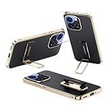 Luxury Leather Case for Oppo Reno 15 Pro Case Lens Protection Alloy Bracket Wristband Holder Hard Slim Cover(Black,Reno15pro)