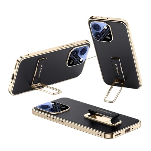 Luxury Leather Case for Oppo Reno 15 Pro Case Lens Protection Alloy Bracket Wristband Holder Hard Slim Cover(Black,Reno15pro)
