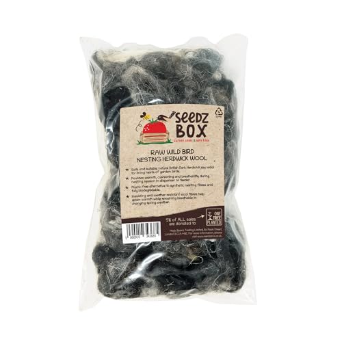Seedzbox 100g Natural Bird Nesting Wool Untreated Garden Nesting Material for Wild Birds British Dark Herdwick Raw Wool Biodegradable & Plastic Free