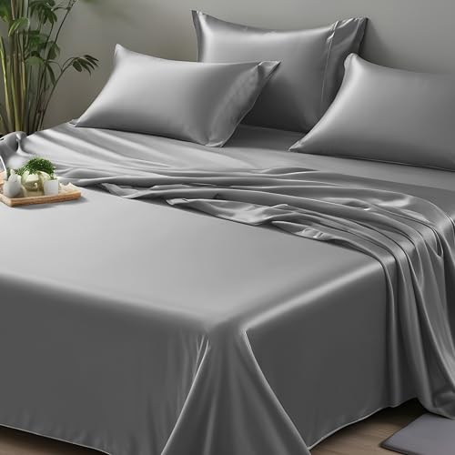 LINENWALAS Sábana Plana de Bambú Vegano Orgánico Únicamente, La Más Suave, Sedosa y Fresca, Ropa de Cama de Bambú Solo Sábana Plana de Cama Tamaño King de Lujo, Perfecta para la Piel (108x108 Pulgadas
