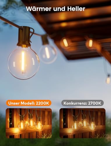 LED Lichterkette Außen Strom 8m - Outdoor Lichterketten 27FT mit Aussen Wetterfest G40 Glühbirne Warmweiß Aussenlichterkette für Balkon… – Ansicht 3