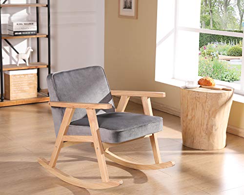 Sillón Vintage Mecedor Terciopelo Gris miniatura 7