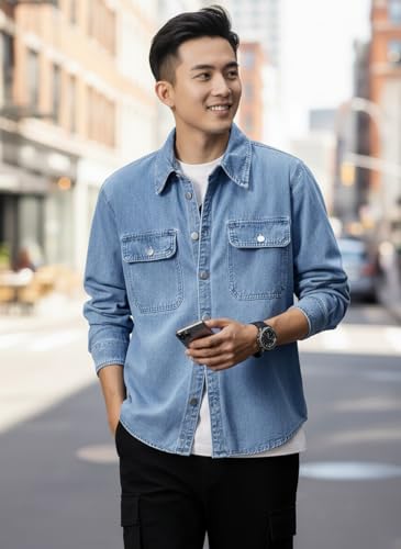 Image of GRECIILOOKS Men's Full Sleeve Regular Fit Casual Denim Shirt | Cotton Shirts for Man |Stylish Trendy Shirt for Men