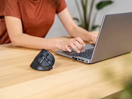 Trust Voxx pionowa ergonomiczna mysz, bezprzewodowa mysz do ładowania, Bluetooth lub 2,4 GHz, 1200-2400 DPI, 9 przycisków, wyświetlacz LED, programowalne przyciski, do komputera, Maca, laptopa,