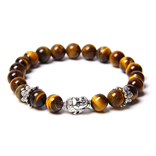 Bracelet tête de Bouddha et pierres d'agate, le cadeau vintage idéal pour homme et femme