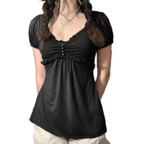 Women Y2k Fairy Grunge Shirts Short Sleeve Vintage Aesthetic Crop