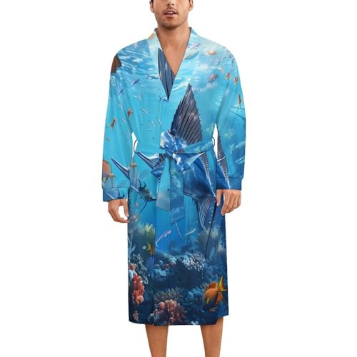 Sailfish Coral Reefs Soft Robe Long Sleeve Bathrobes V Neck Sleepwear Spa Robes with Belt Men Woman