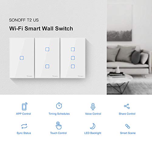 Sonoff TX0 Interruptor Inteligente Wifi, 3 Botões, Touch Screen, TX-T0US3C, Funciona com Alexa