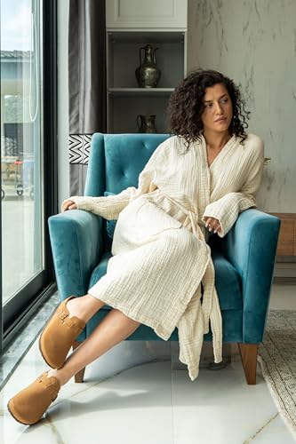 Image of Muslin Unisex Bathrobe Women & Men, 100% Cotton Kimono Lightweight Robe | Long Robes Soft, Absorbent, Spa robes