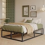 EMODA Cadre de lit 120 x 190 cm, Cadre de lit Double avec Métallique à Lattes, 36 cm de Haut, Grand Espace de Rangement, Structure Stable, Montage Facile, Silencieux, Noir