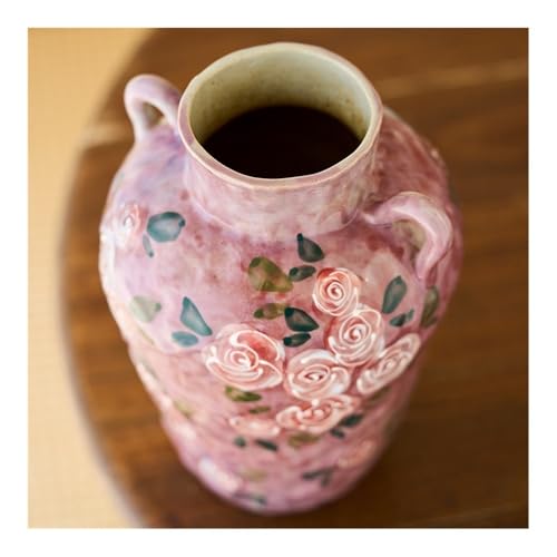 Vase hydroponique rose peint à la main en céramique vintage d'art - 8