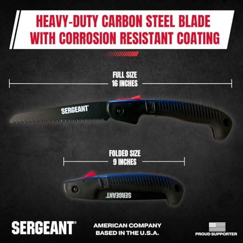 SERGEANT Folding Hand Saw with Pouch. Pruning hand saw. Best for Wood, Bone, PVC, Tree Pruning, Gardening, Camping, Hunting, Outdoors, Tool Box. Rugged 7\" Steel Blade & Slip-Resistant Rubber Grip. - Thumbnail 5