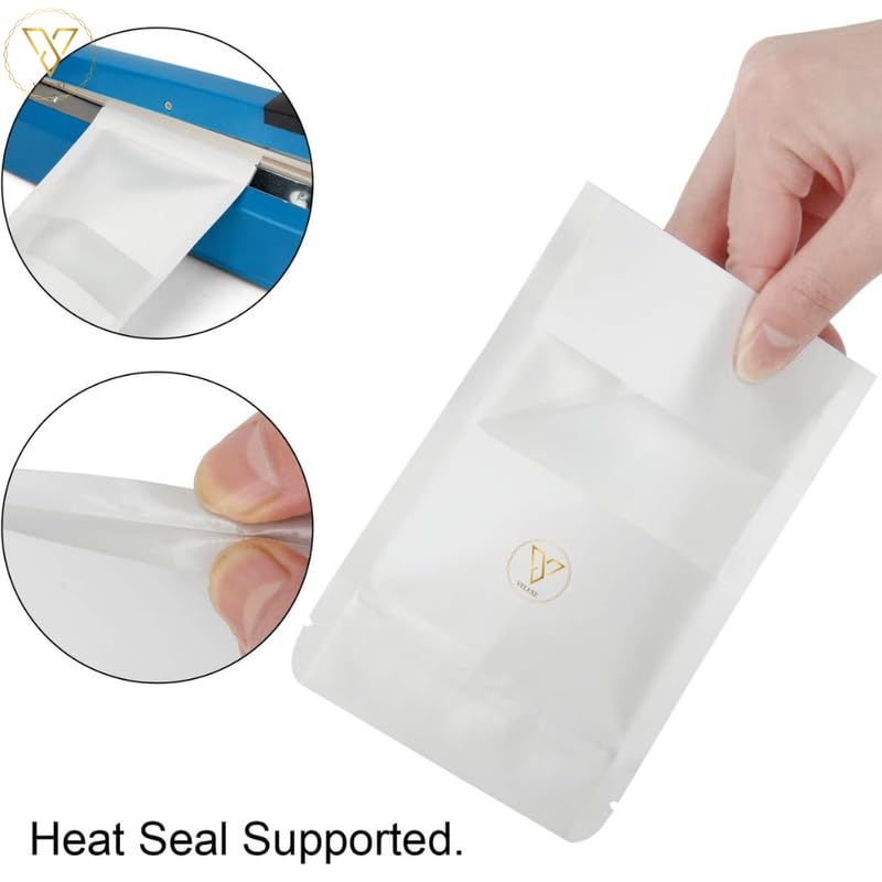 Image of White Matte Zip Lock Stand Up Pouches | 120mm*200mm | 100 Grams | Pack of 200 | Reusable, Leakproof & Airtight Multi-Purpose Pouches with Self-Sealing Technology