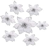 El paquete incluye-10 x flores artificiales; Las flores de decoración de árbol de Navidad con purpurina plateada, diámetro de flor de aproximadamente 14 cm / 5.5 pulgadas / 0.46 pies, proporcionan una hermosa decoración y un ambiente romántico para su hogar.